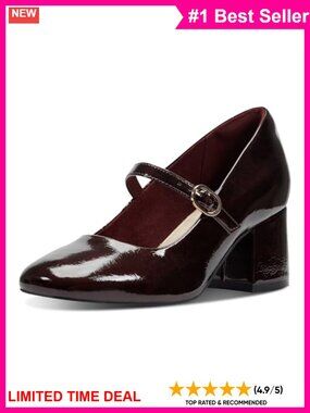 Xena Leather Pump 2in Block Heel Square Toe Buckle Comfort